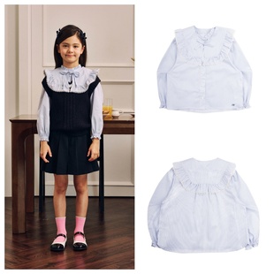 110 been韩国代购 上衣童装 条纹衬衫 165 2024春秋儿童天蓝娃娃袖