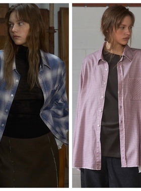 韩国andneeds直邮代购2025春秋女装宽松时尚百搭格子休闲长袖衬衫