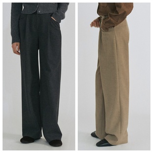 百搭宽松羊毛混纺阔腿长裤 2025秋冬女装 around直邮代购 韩国step