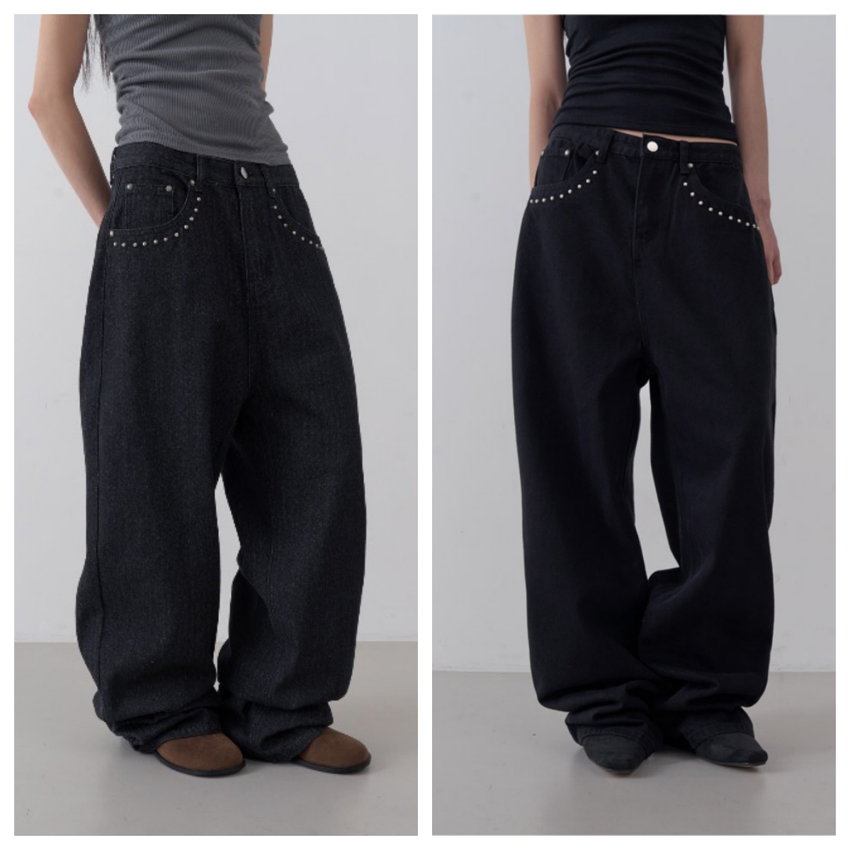 韩国lowear直邮代购2025秋冬宽松休闲时尚百搭铆钉直筒牛仔长裤