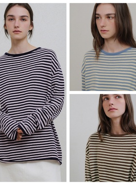 韩国andneeds直邮代购2025春秋女装针织衫时尚休闲条纹宽松上衣