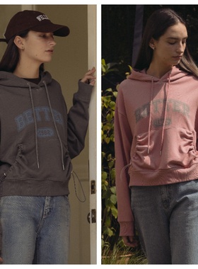 韩国andneeds直邮代购2024春秋女装套头连帽字母时尚休闲长袖卫衣