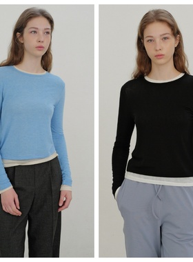 韩国andneeds直邮代购2025春秋女装百搭时尚简约短款休闲长袖T恤