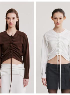 韩国AFTERHOURS直邮代购2024春秋女装抽褶简约气质高级短款外套