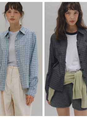 韩国andneeds直邮代购2025春秋女装宽松时尚百搭休闲格子长袖衬衫