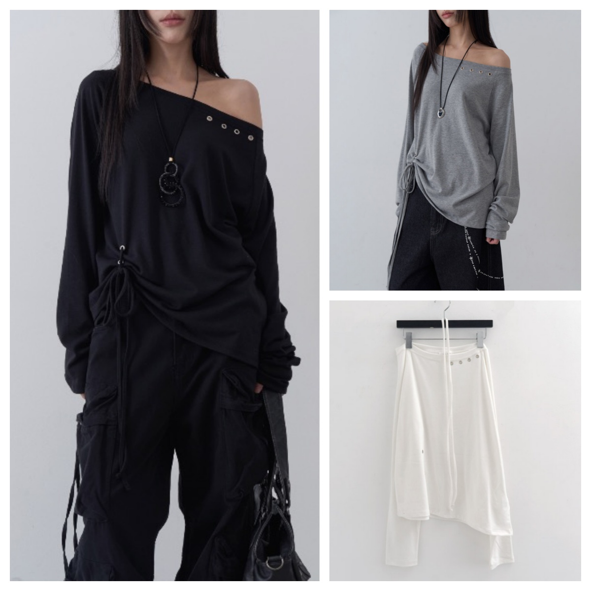 韩国lowear直邮代购2025春秋女装休闲百搭宽松时尚露肩长袖T恤