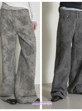 韩国ordes直邮代购2024秋冬女装显瘦直筒腰带裤复古百搭休闲长裤