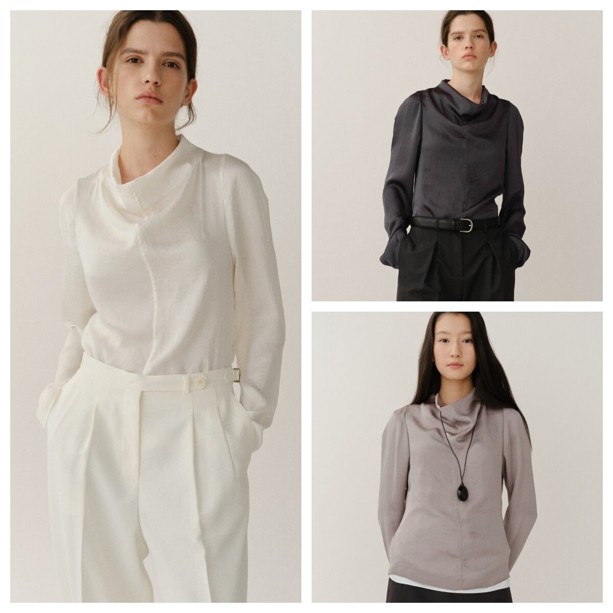 韩国KINDERSALMON直邮代购2025春秋女装宽尚百搭半高领长袖衬衫