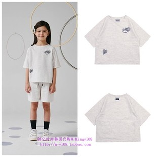 110 T恤童装 130 2024春夏儿童浅灰圆领套头休闲短袖 been韩国代购
