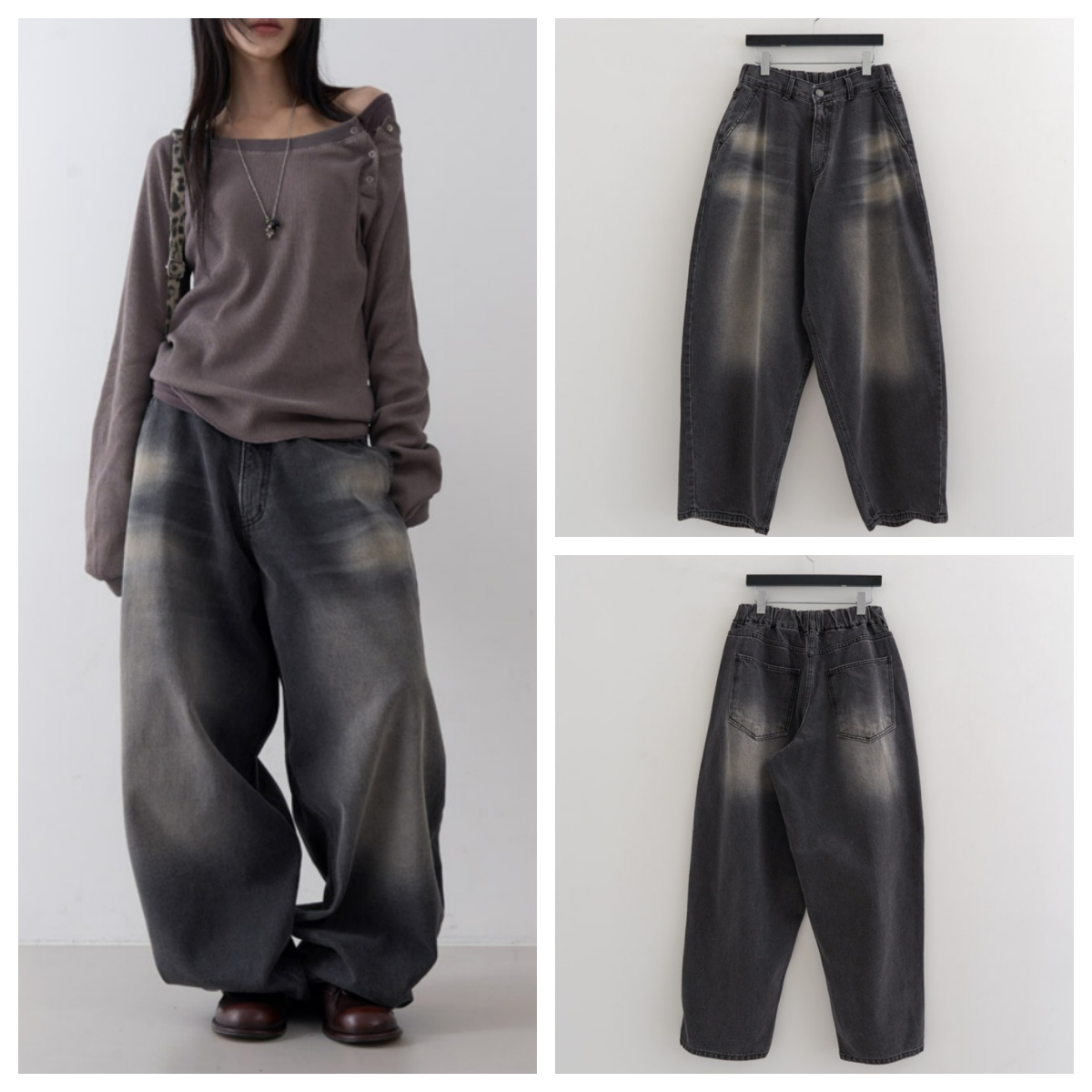 韩国lowear直邮代购2025春秋宽松休闲时尚百搭磨白拖地牛仔长裤