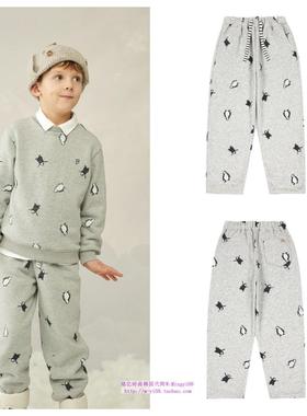 been韩国直邮代购2024秋冬儿童中大童灰色企鹅加绒裤童装100-165