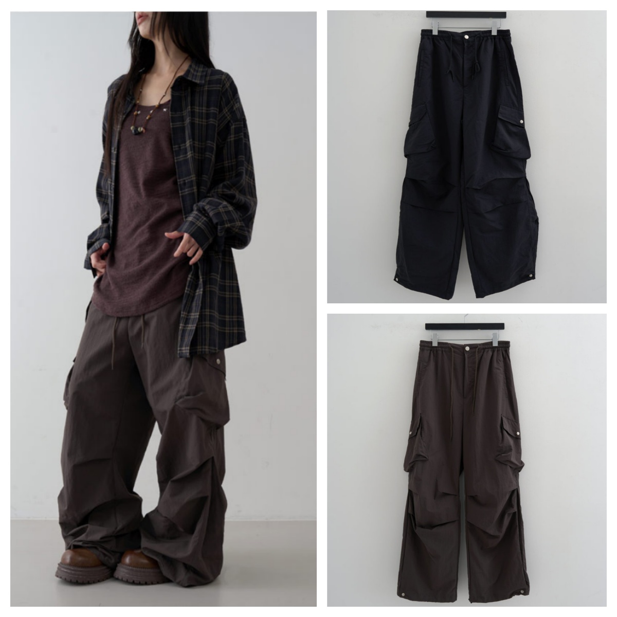 韩国lowear直邮代购2025春秋宽松百搭时尚阔腿裤休闲工装拖地长裤