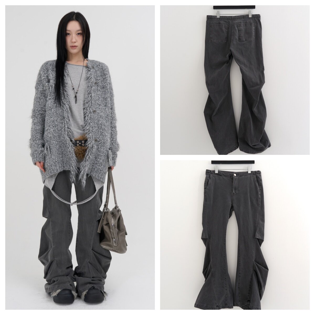 韩国lowear直邮代购2025秋冬宽松休闲时尚百搭做旧褶皱牛仔长裤