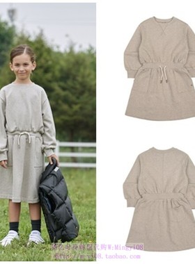 been韩国代购2023秋春女童米色抽绳长袖时尚洋气连衣裙100-155
