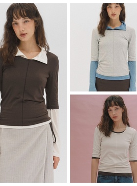 韩国andneeds直邮代购2025春秋女装百搭时尚修身休闲圆领半袖T恤