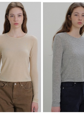 韩国andneeds直邮代购2025春秋女装百搭时尚简约短款休闲长袖T恤