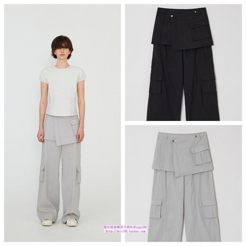韩国diagonal直邮代购2024秋春休闲宽松轻薄阔腿裤工装裤休闲裤