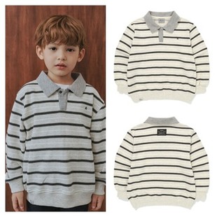 100 T恤童装 165 2025秋春儿童条纹翻领套头长袖 been韩国直邮代购