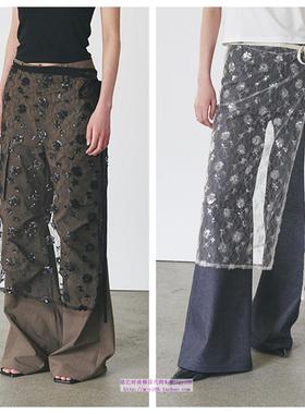 韩国ordes直邮代购2024秋春女装亮片透明网纱帘百搭时尚半身裙