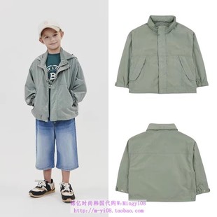 165 100 been韩国代购 2023春秋儿童浅卡连帽风衣外套上衣休闲童装