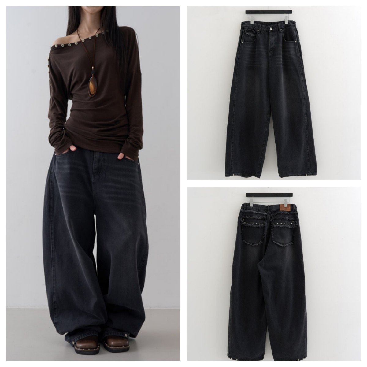 韩国lowear直邮代购2025春秋宽松休闲时尚百搭做旧磨白牛仔长裤