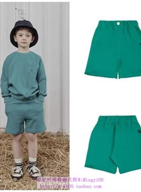 been韩国代购2023春秋儿童中大童绿色舒适休闲短裤裤子100-165