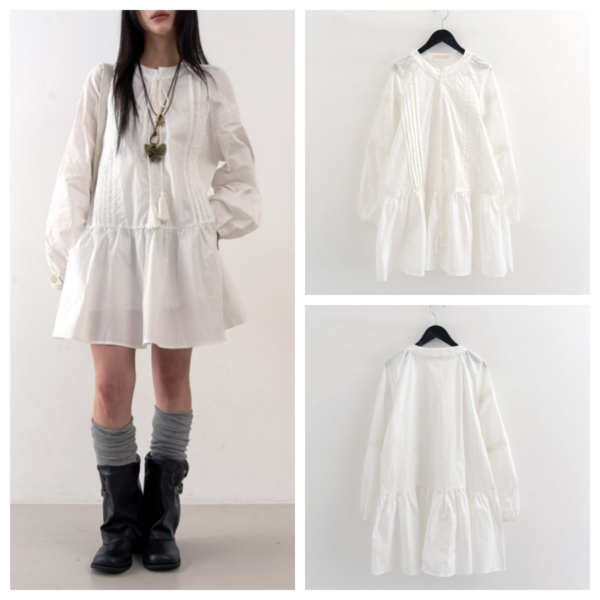 韩国lowear直邮代购2025春秋女装时尚百搭气质蕾丝短款长袖连衣裙