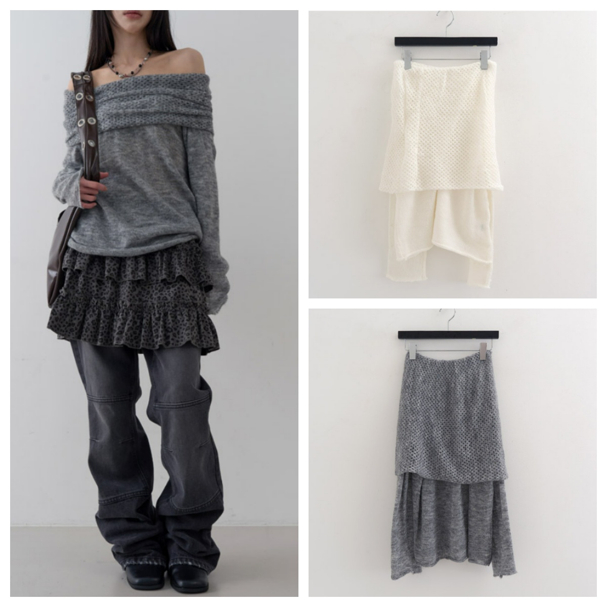 韩国lowear直邮代购2025春秋女装露肩套头针织衫百搭时尚休闲上衣