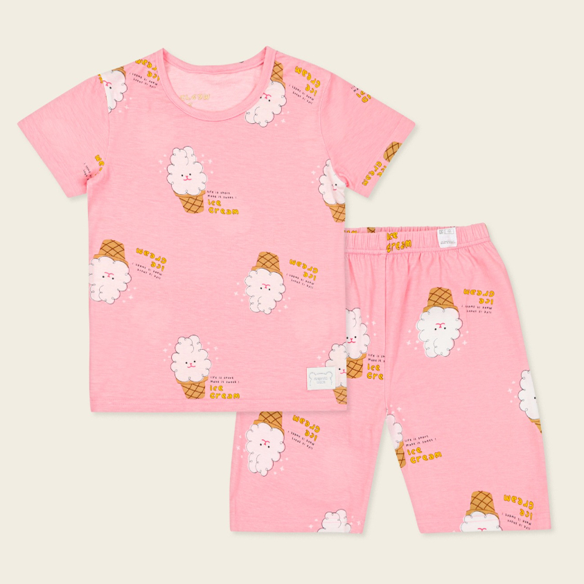 organic mom有机妈妈韩国代购2025夏儿童粉色甜美家居套装110-150