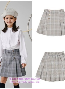 been韩国代购2024春秋女童灰色格子半身裙百搭儿童裙子110-165
