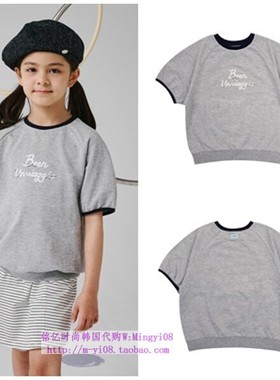 been韩国代购2024春夏儿童灰色圆领套头休闲短袖T恤童装110-165
