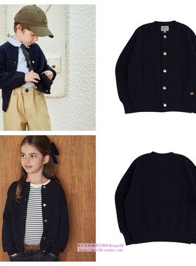been韩国直邮代购2024秋春儿童海军蓝针织开衫毛衣外套110-155
