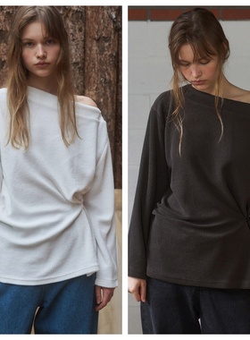 韩国andneeds直邮代购2025春秋女装百搭时尚宽松露肩长袖T恤上衣