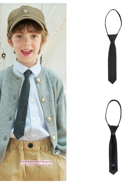 been韩国直邮代购2024秋春儿童灰色简约衬衫百搭时尚领带服饰配饰