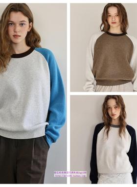 韩国andneeds直邮代购2024秋冬女装拼色插肩袖针织毛衣休闲上衣