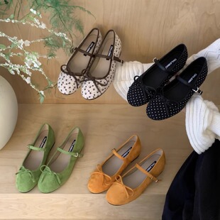 晚晚风蝴蝶结绒面玛丽珍鞋女内增高小众单鞋2026新款仙女芭蕾舞鞋