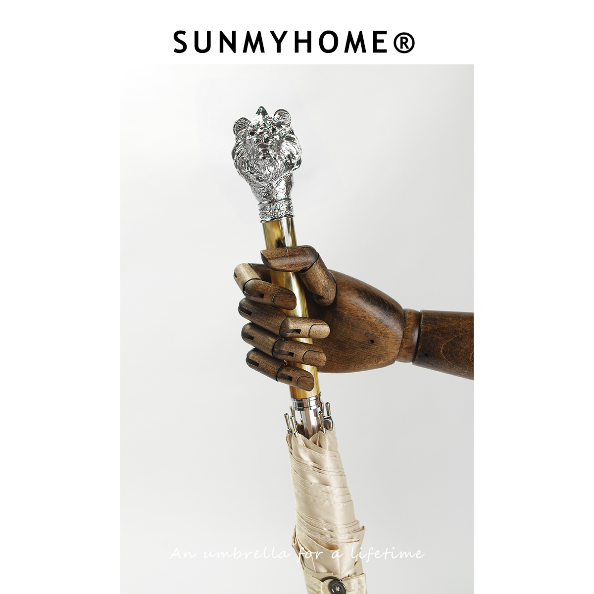 SUNMYHOME玳瑁色银狮子复古雨伞