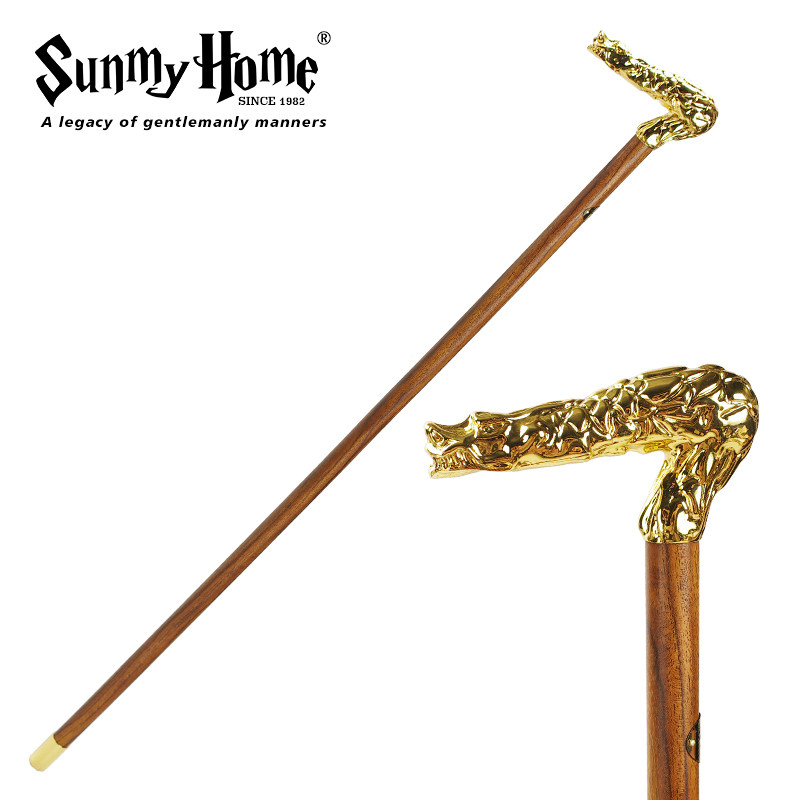 SUNMYHOME®金色龙形权杖魔杖走秀送老人龙头杖手杖英国文明拐杖