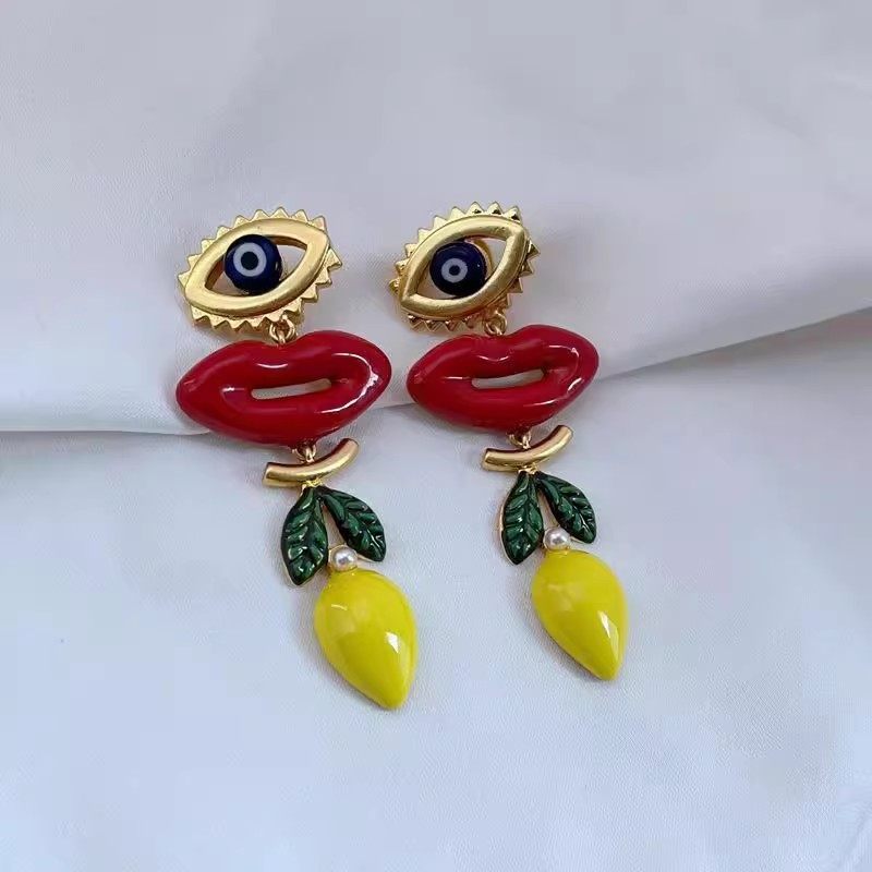 青岛饰品欧美风小众设计法式复古恶魔之眼嘴唇珐琅夸张无耳洞耳夹,饰品/流行首饰/时尚饰品新,耳夹,淘宝优惠券,粉丝福利购,淘宝优惠卷