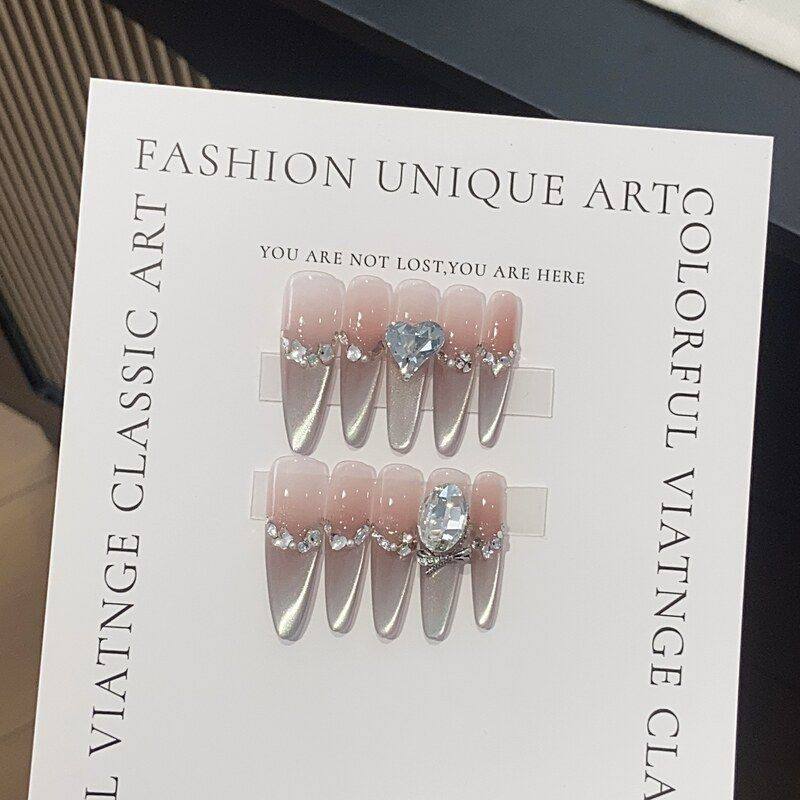 美甲冰透蜜桃粉渐变侧光猫眼珍珠