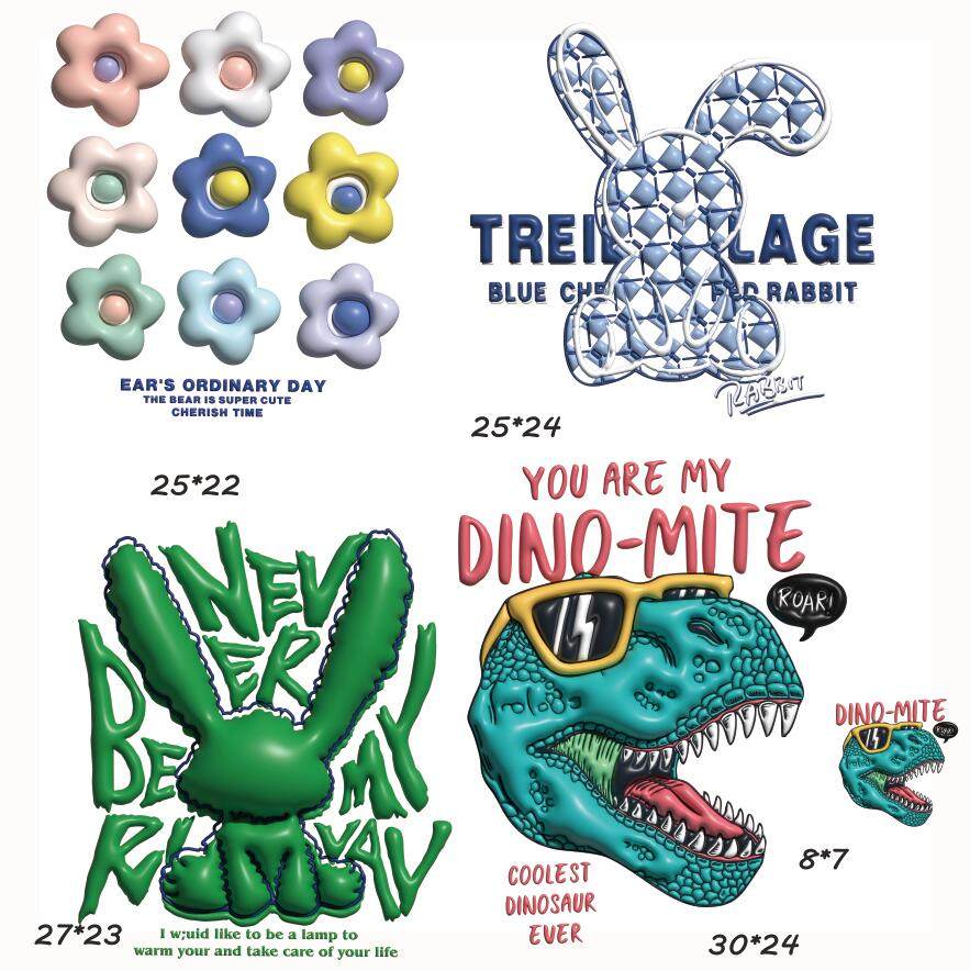 2023年新款视觉立体效果图案柯式热转印印花图案耐水洗不掉胶印贴