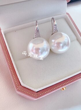 纯银高跟鞋贝宝珍珠耳环正圆强光