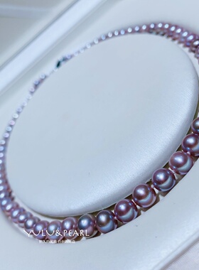 天然淡水无核珍珠浓紫色7-8mm近正圆无暇高品质锁骨项链 优雅时尚