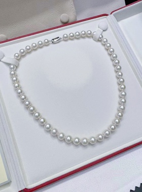 国货之光天然淡水珍珠爱迪生8-9mm正圆强光白亮锁骨项链 经典百搭