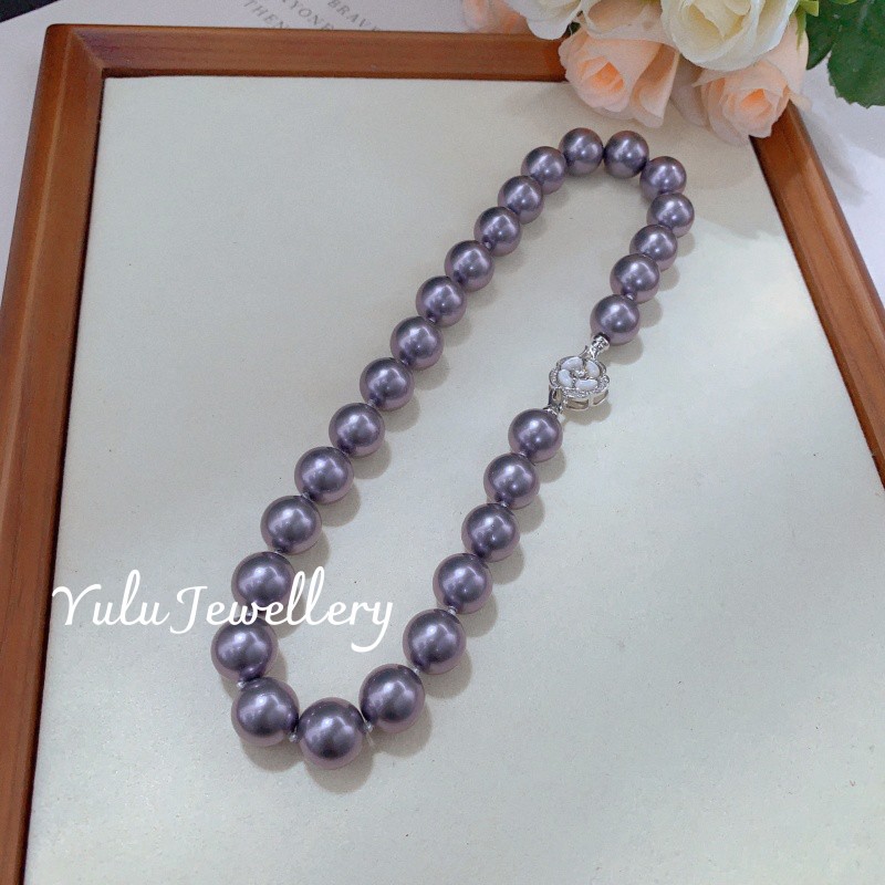 母贝仿爱迪生珍珠蓝莓紫正圆强光锁骨项链经典百搭气质高贵送妈妈