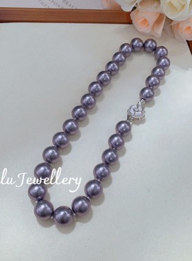 母贝仿爱迪生珍珠蓝莓紫正圆强光锁骨项链经典百搭气质高贵送妈妈