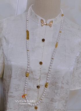 母贝珍珠新中式毛衣链复古国风