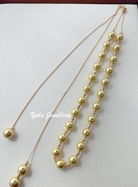 母贝茶金色流苏毛衣链一款多戴