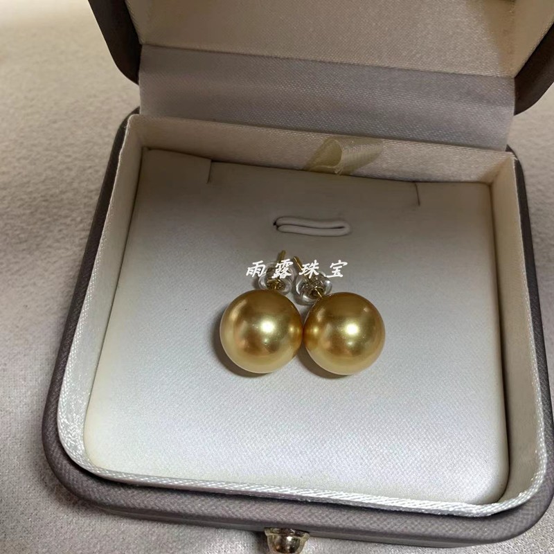 茶金色母贝珍珠耳钉耳环欧美风女