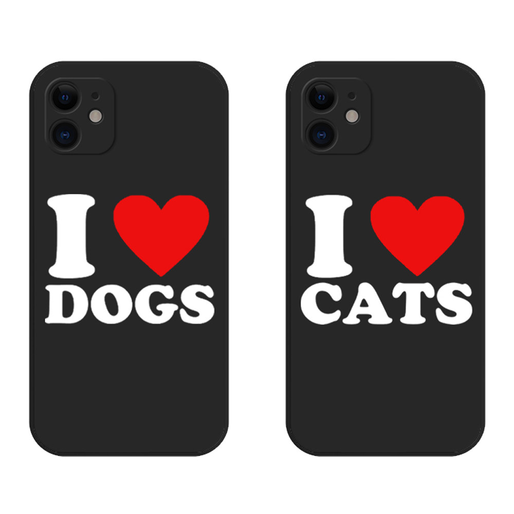 个性我爱小狗猫咪简约英文适用苹果15promax手机壳iphone14透明全包13软xr液态硅胶12华为oppo小米vivo宠物
